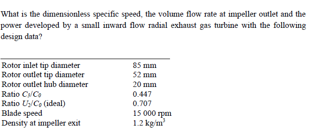 Solved What is the dimensionless specific speed, the volume | Chegg.com