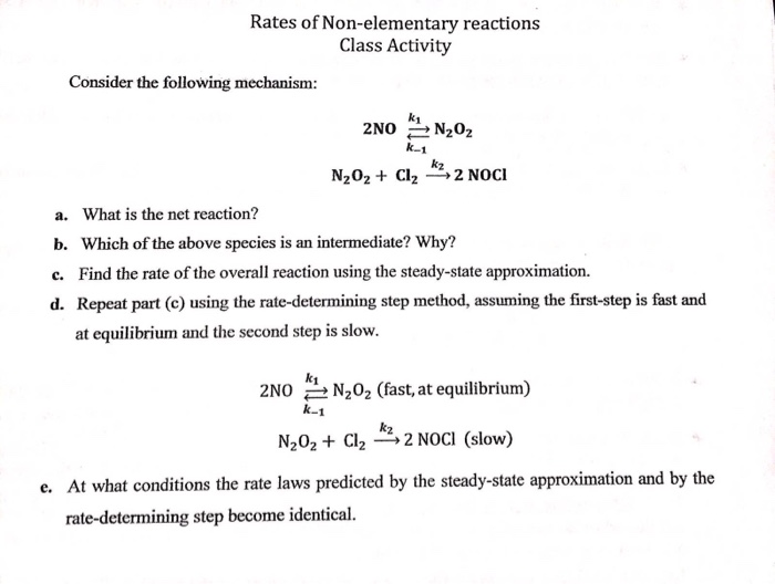 Solved Rates of Nonelementary reactions Class Activity
