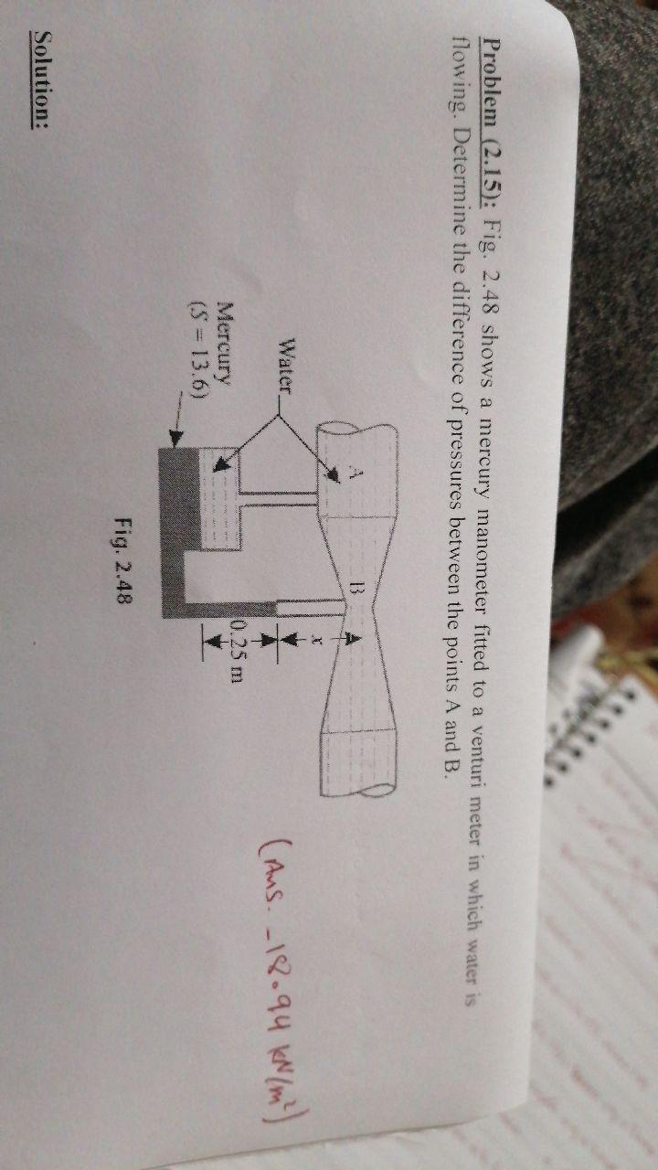 Solved Problem 2.15): Fig. 2.48 shows a mercury manometer | Chegg.com