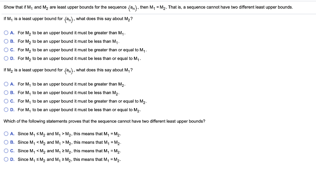Solved Show that if My and M2 are least upper bounds for the | Chegg.com
