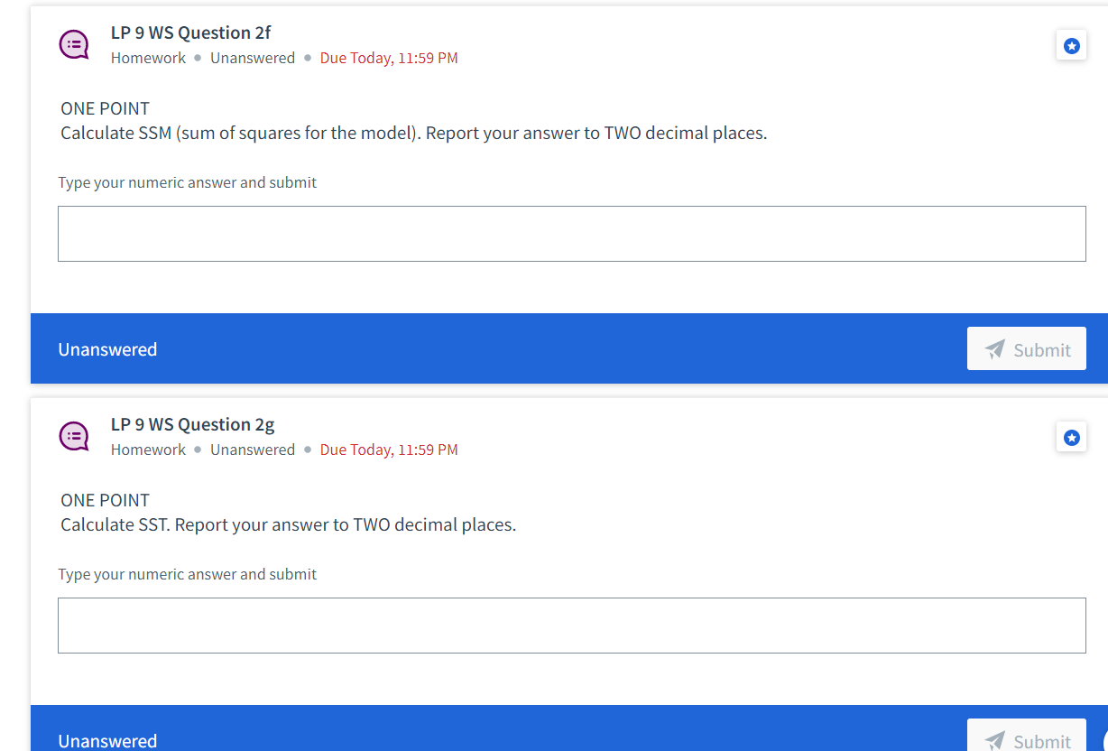 Solved ONE POINT Calculate SSM (sum of squares for the