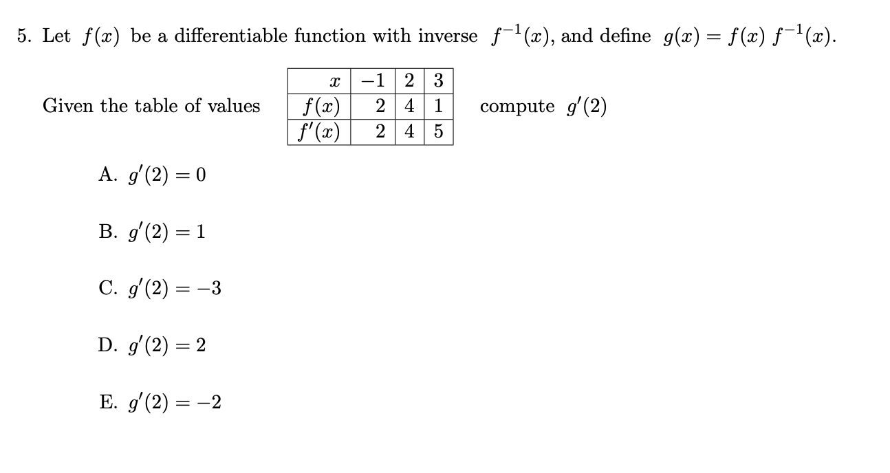 Solved 5. Let F(x) Be A Differentiable Function With Inverse | Chegg.com