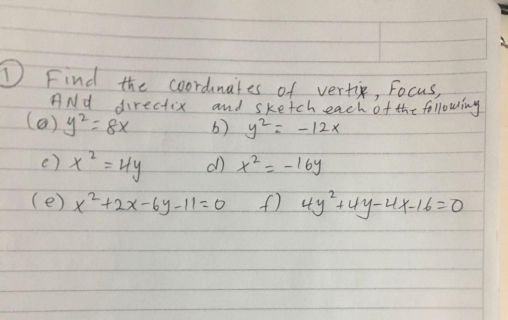 Solved 7 Find The Coordinates Of Vertin Focus And Directix Chegg Com