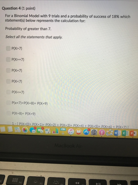 Solved Question 4 (1 point) For a Binomial Model with 9 | Chegg.com