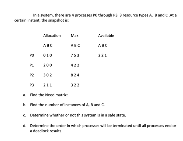 Solved In a system, there are 4 processes PO through P3; 3 | Chegg.com