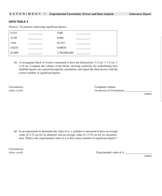 experiment 2 experimental uncertainty error and data analysis answers