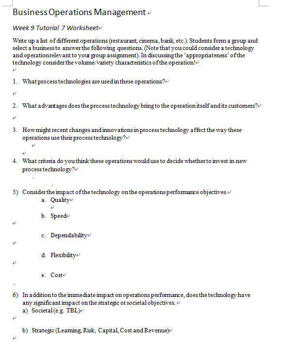 business operations assignment