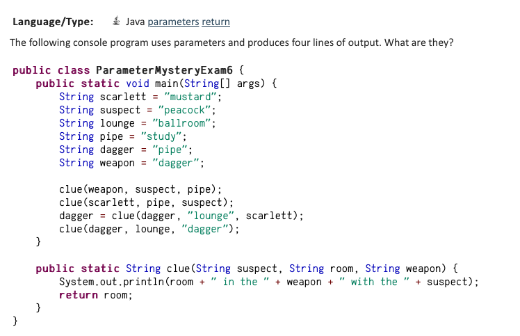 Solved Language/Type: Java parameters return The following | Chegg.com
