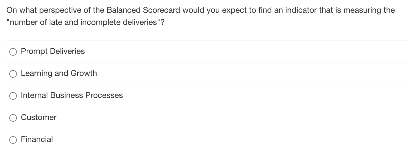 Solved On what perspective of the Balanced Scorecard would | Chegg.com