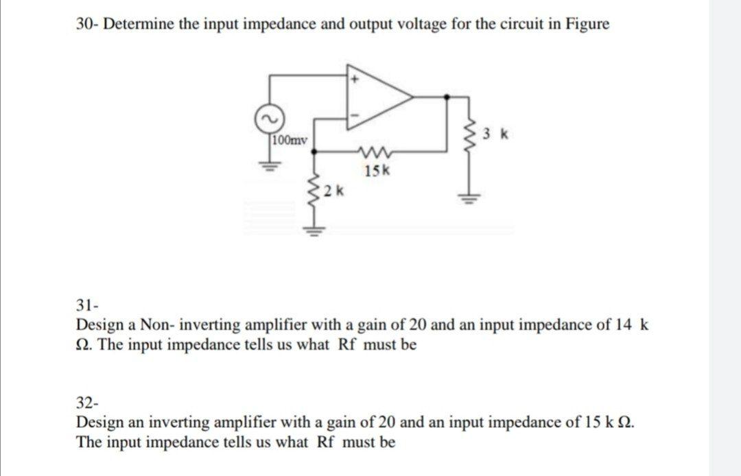 Solved 30- Determine the input impedance and output voltage | Chegg.com