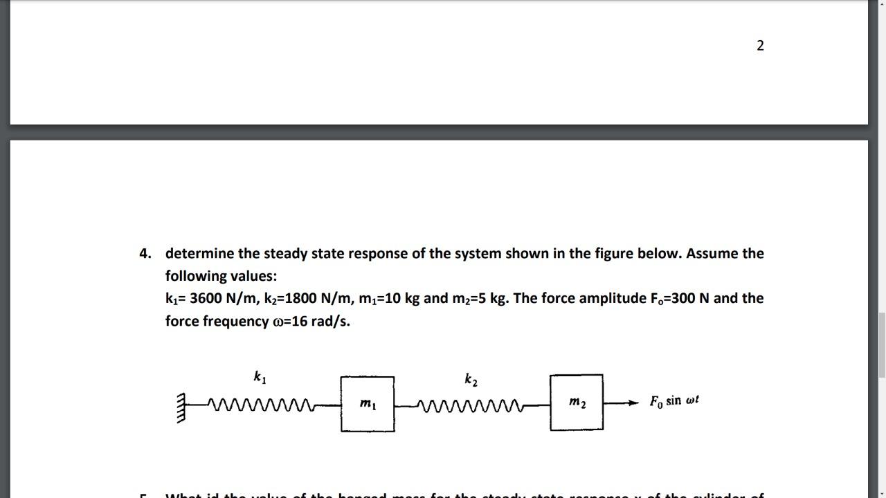 Solved 2 4. Determine The Steady State Response Of The | Chegg.com