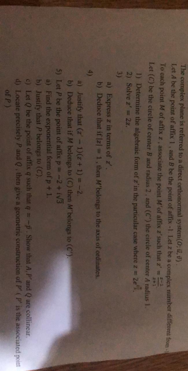 Solved 2 1 The Complex Plane Is Referred To A Direct Orth Chegg Com