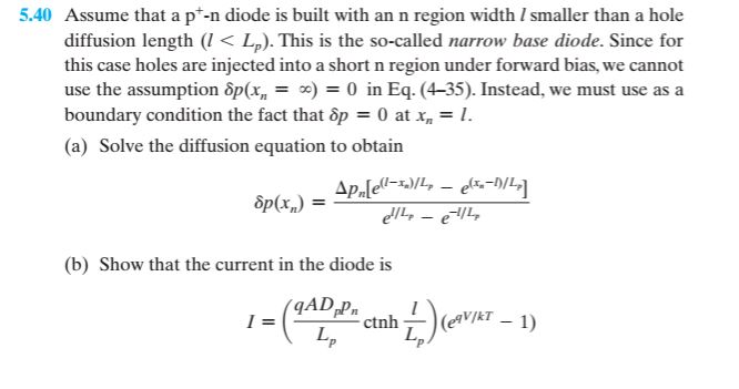 Solved 5.41 Given the narrow base diode result (Prob. 5.40), | Chegg.com