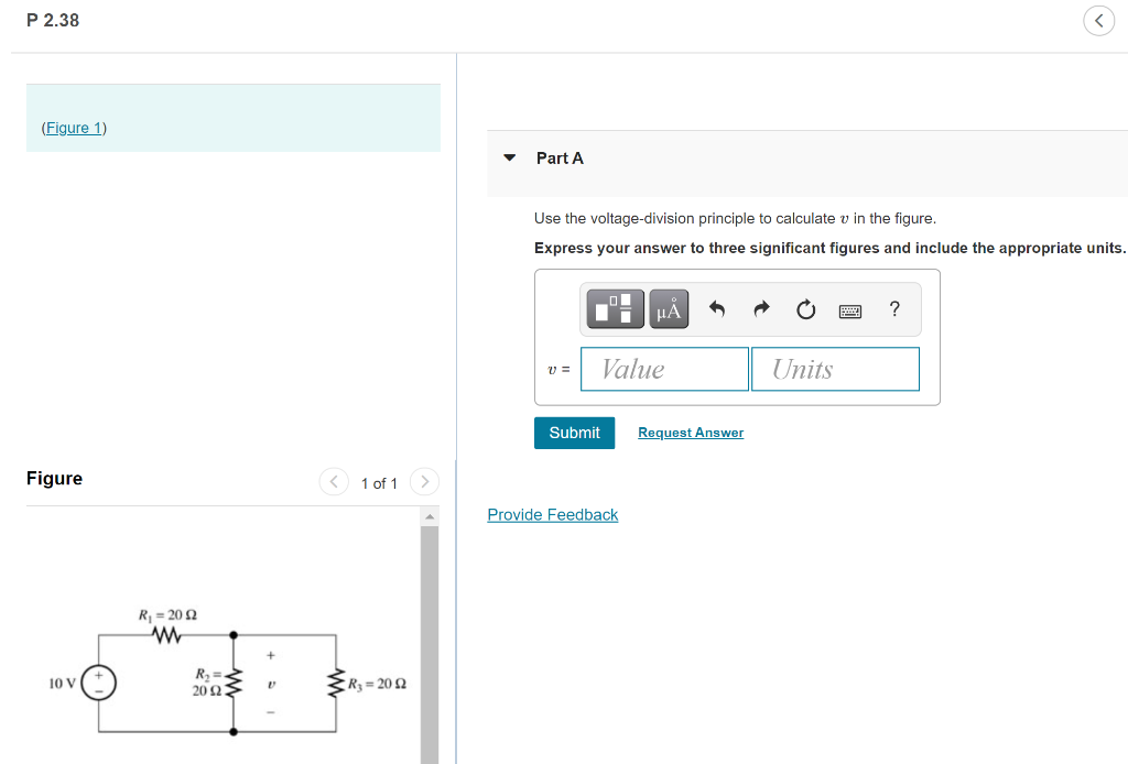 Solved P2.38 (Figure 1) Part A Use the voltage-division | Chegg.com