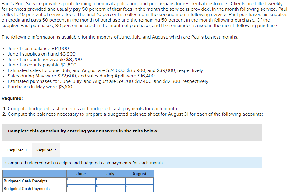 Solved Paul's Pool Service provides pool cleaning, chemical | Chegg.com