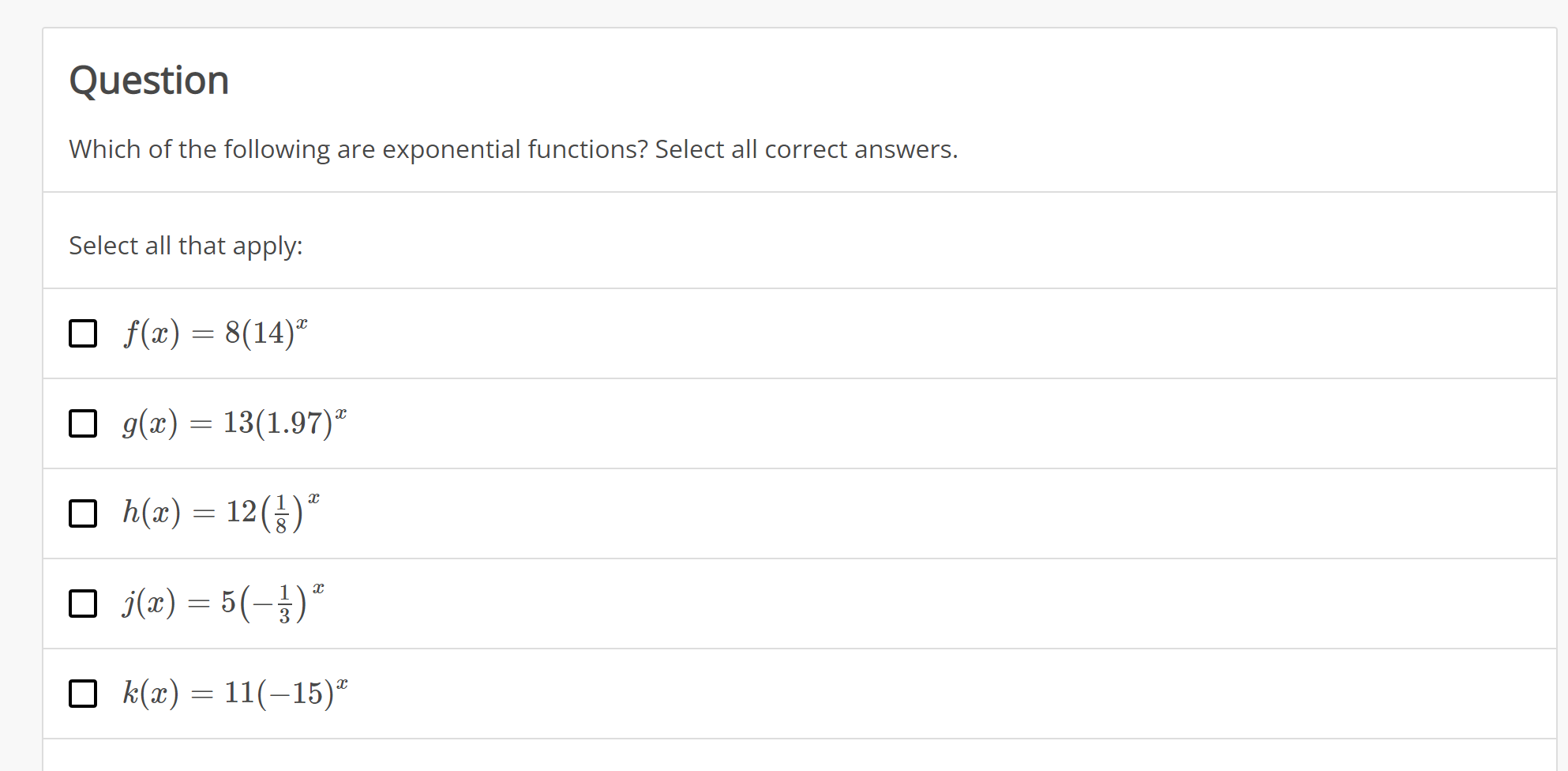 Solved Which of the following are exponential functions? | Chegg.com