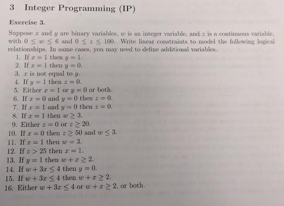 3 Integer Programming (IP) Exercise 3. Suppose z and | Chegg.com