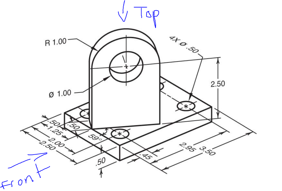 Solved Sketch front and top views. And sketch auxiliary view | Chegg.com