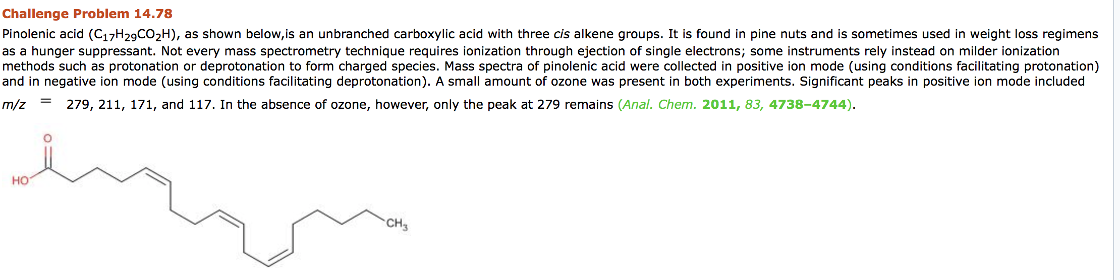 Solved Challenge Problem 14.78 Pinolenic acid (C17H29CO2H), | Chegg.com