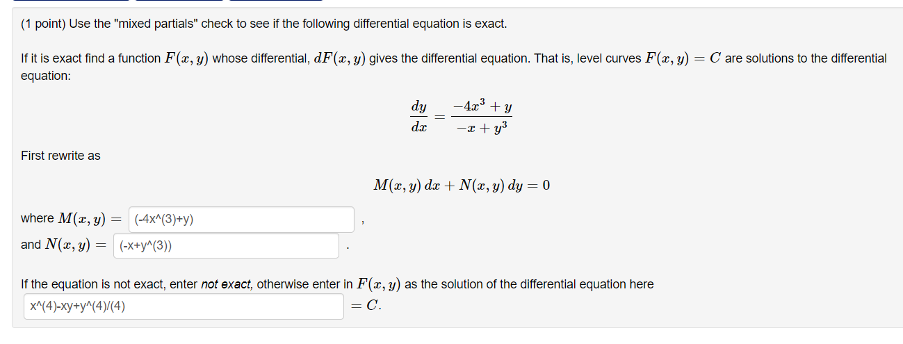 Solved (1 point) Use the 