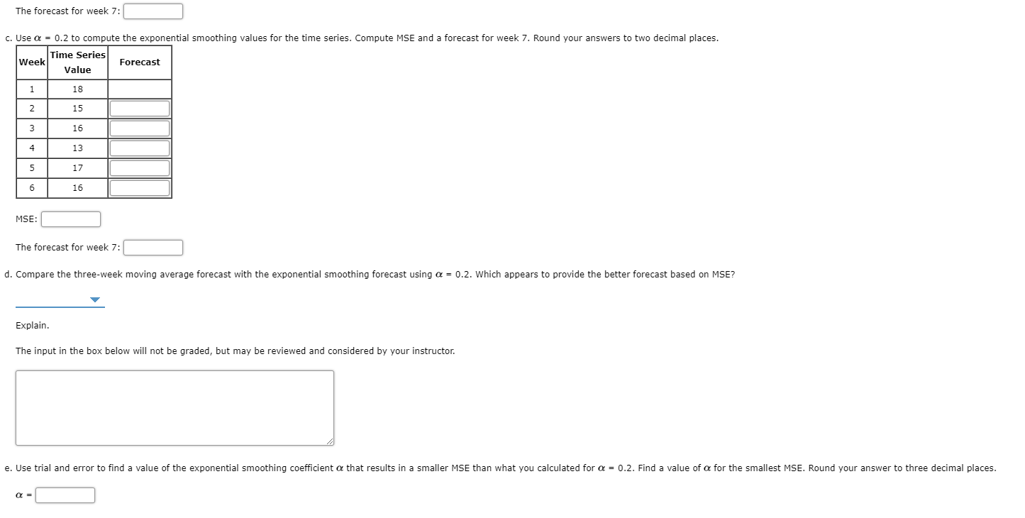 Solved Consider the following time series data. Week 1 2 3 4 | Chegg.com