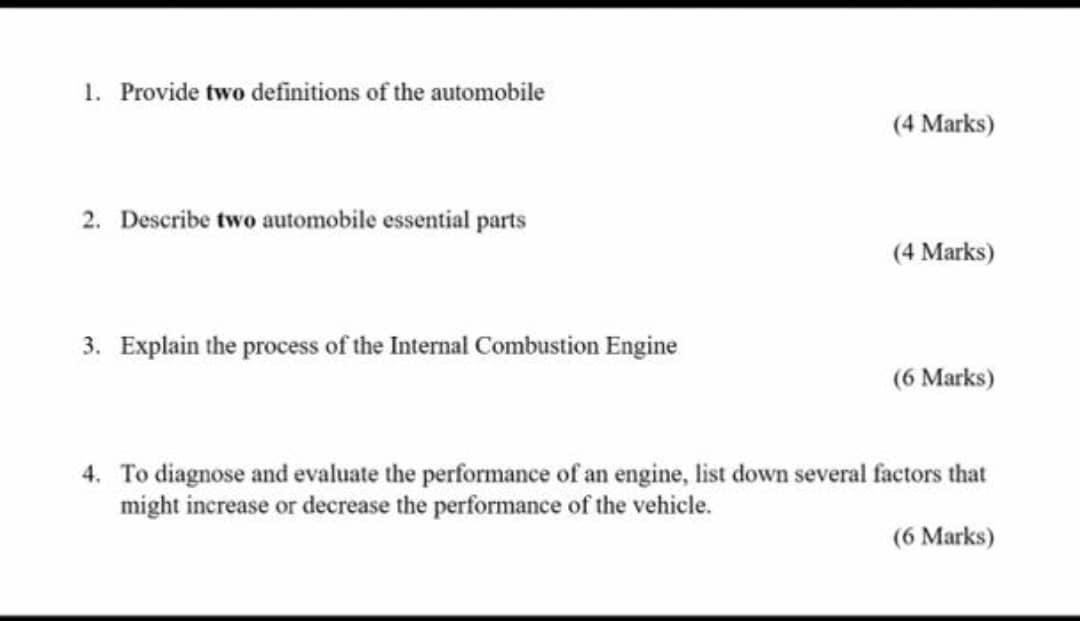 Solved 1. Provide two definitions of the automobile (4