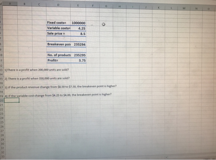 Solved Fixed costs 1000000 Variable costs 4.25 Sale price | Chegg.com