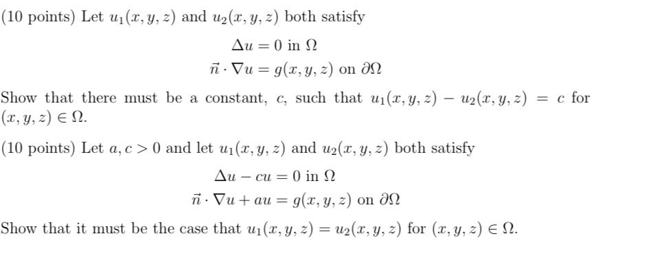 Solved 10 Points Let Uj R Y Z And U2 X Y Z Both Chegg Com