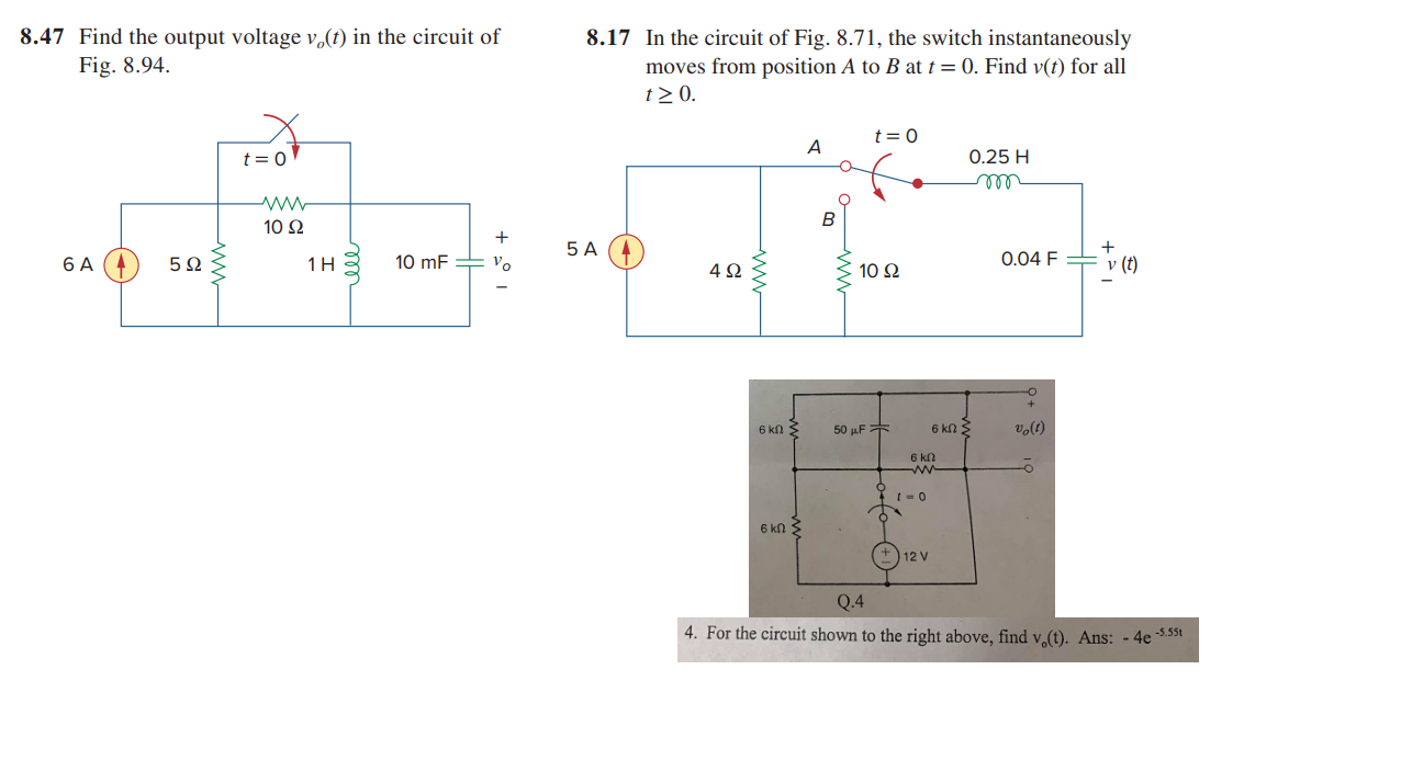 Solved 8.47 Find the output voltage vo(t) in the circuit of | Chegg.com