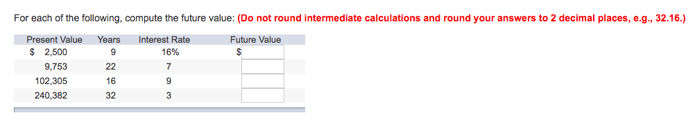 Solved For each of the following, compute the future value: | Chegg.com