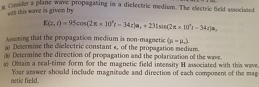 Solved plane propagating wave in a dielectric medium. The | Chegg.com
