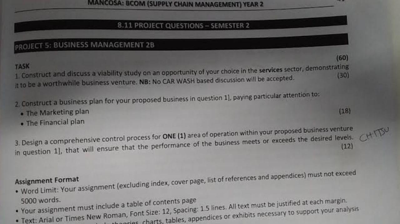 MANCOSA (SUPPLY CHAIN MANAGEMENT) YEAR 2 8.11