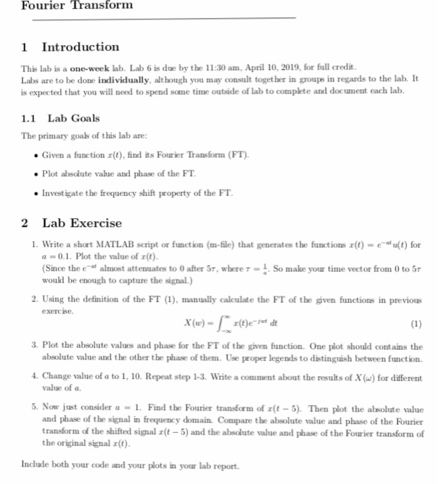 Solved Fourier Transform 1 Introduction This lab is a | Chegg.com