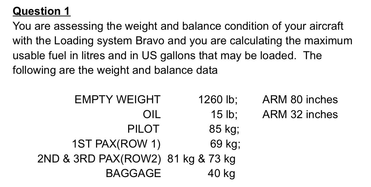 Solved Question 1 You are assessing the weight and balance