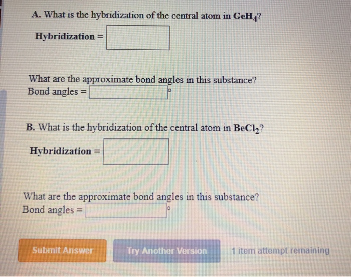 Solved A. What is the hybridization of the central atom in | Chegg.com
