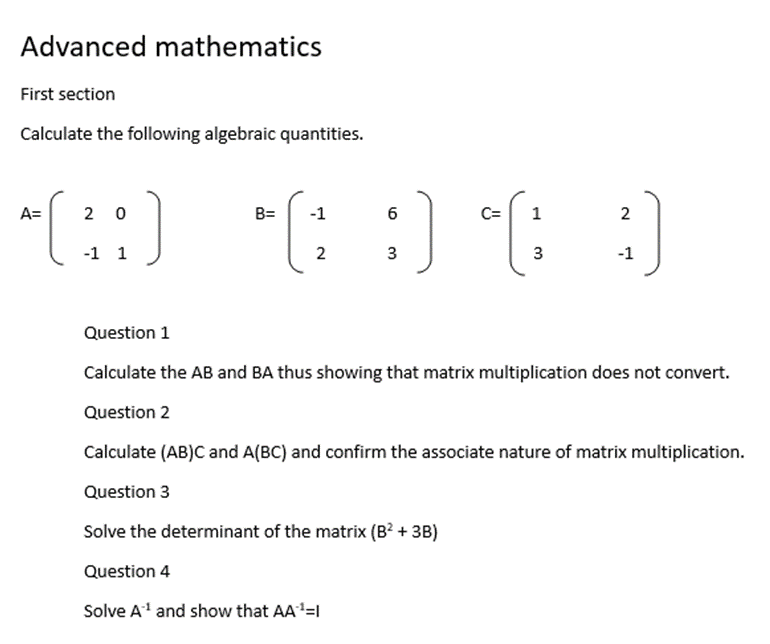 Solved Advanced mathematics First section Calculate the | Chegg.com