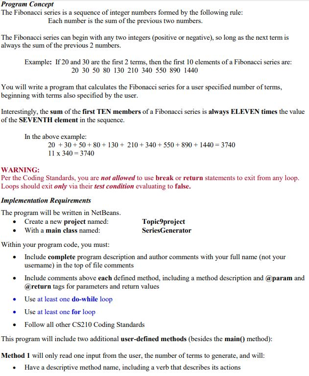 Solved Program Concept The Fibonacci series is a sequence of | Chegg.com