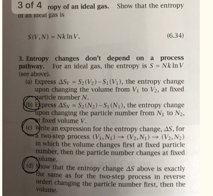 Solved 3 of 4 ropy of an ideal gas. Show that the entropy or | Chegg.com