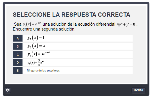 Sea \( y_{1}(x)=e^{-x / 4} \) una solución de la ecuación diferencial \( 4 y^{\prime \prime}+y^{\prime}=0 \). Encuentre una s