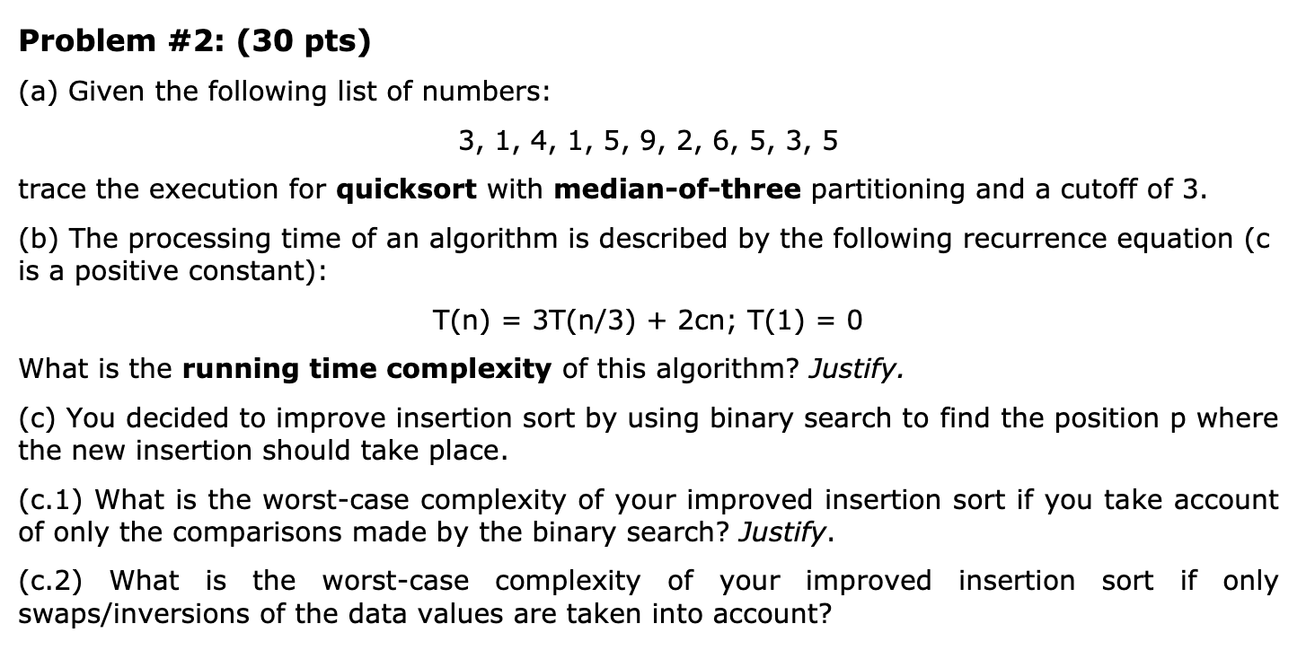 Solved = = Problem #2: (30 pts) (a) Given the following list | Chegg.com