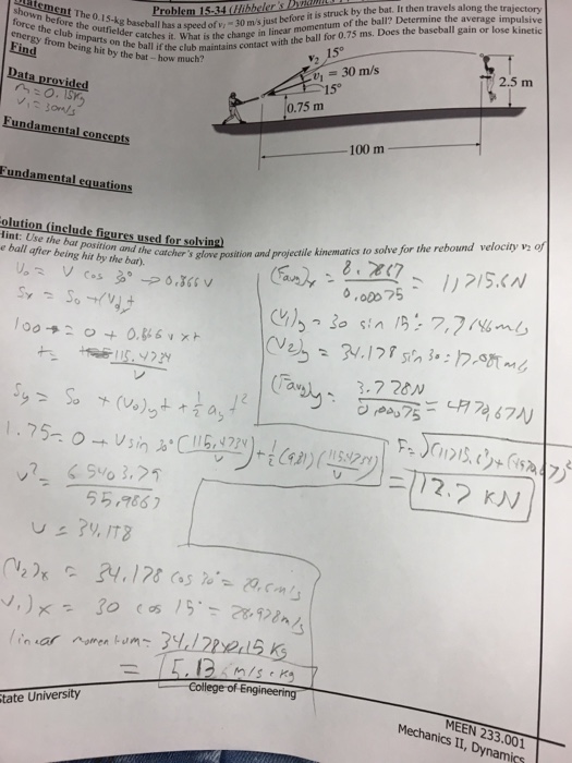 Solved The 0.15kg baseball has a speed of v_1= 30 m/s just
