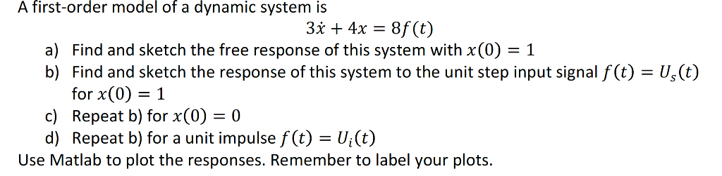 Solved A first-order model of a dynamic system is a) Find | Chegg.com