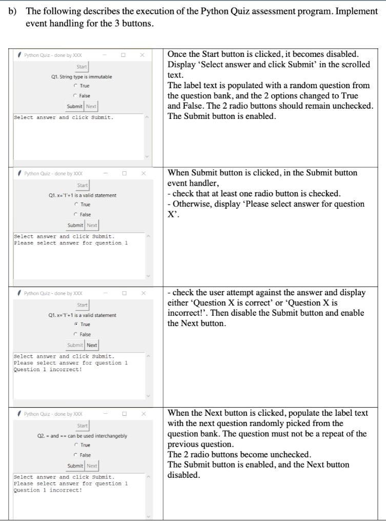 Write a Python Quiz assessment program using | Chegg.com