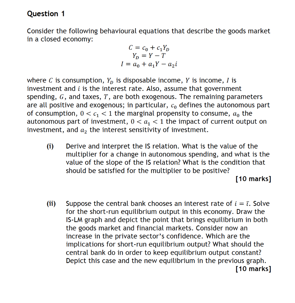 Solved Question 1 Consider The Following Behavioural | Chegg.com