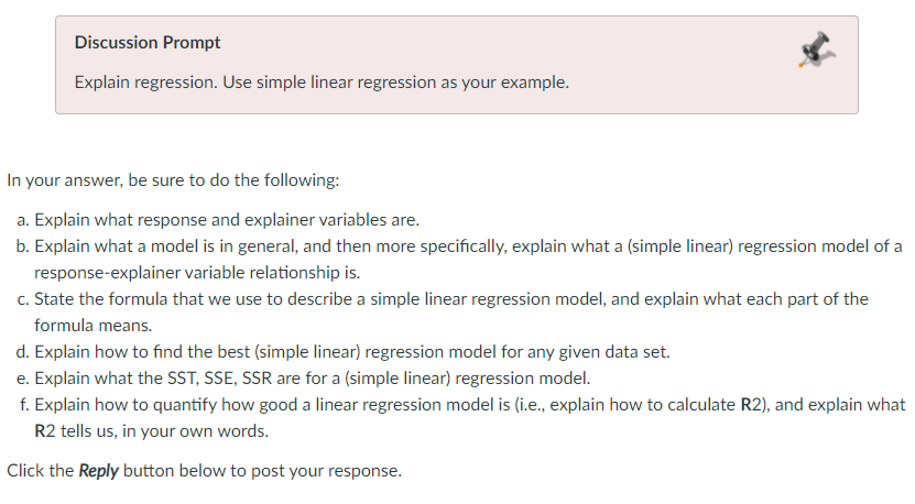 Solved Discussion Prompt Explain regression. Use simple | Chegg.com