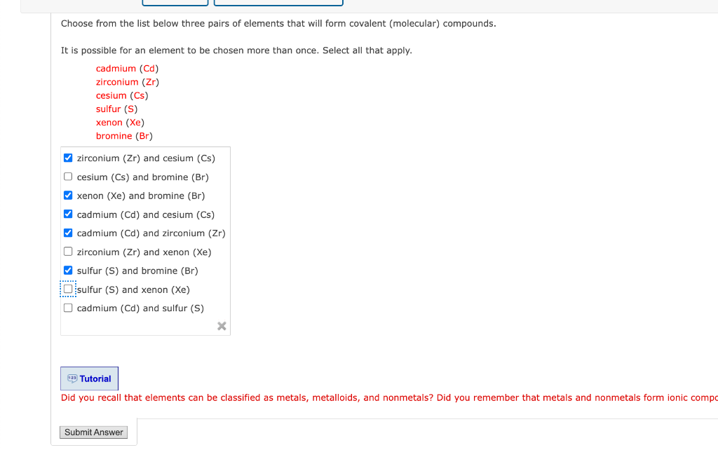 Solved Choose from the list below three pairs of elements | Chegg.com