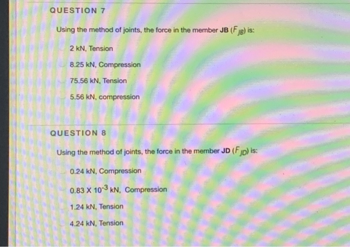 Solved QUESTION 7 Using the method of joints, the force in | Chegg.com