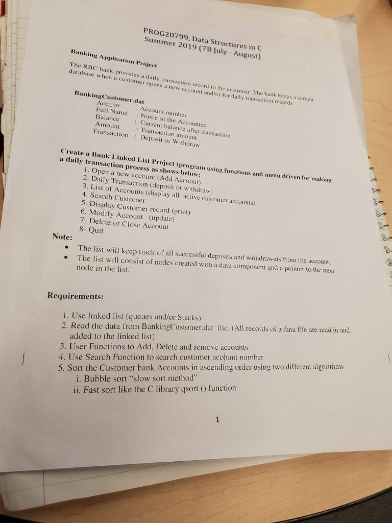 PROG20799, Data Structures in C Summer 2019 (7B July | Chegg.com