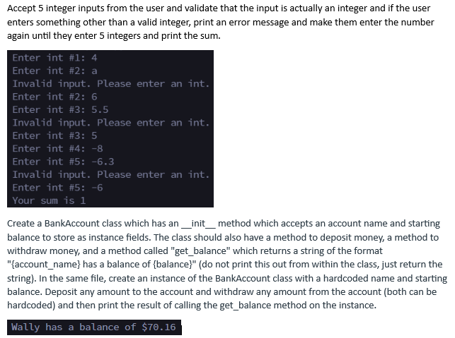 Solved Accept 5 integer inputs from the user and validate | Chegg.com