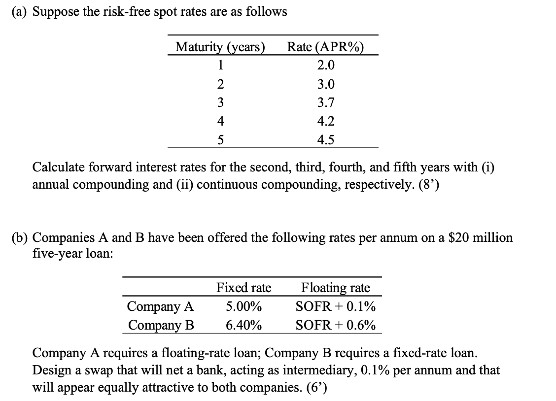 Solved by an EXPERT (a) ﻿Suppose the risk-free spot rates are as ...